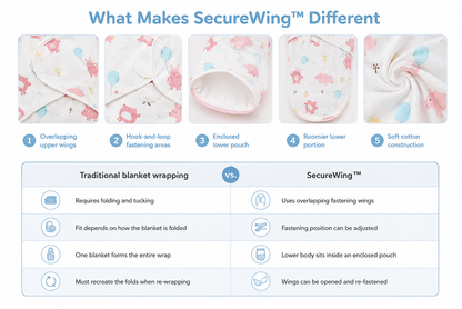 YippeeTots SecureWing™ Adjustable Baby Swaddle