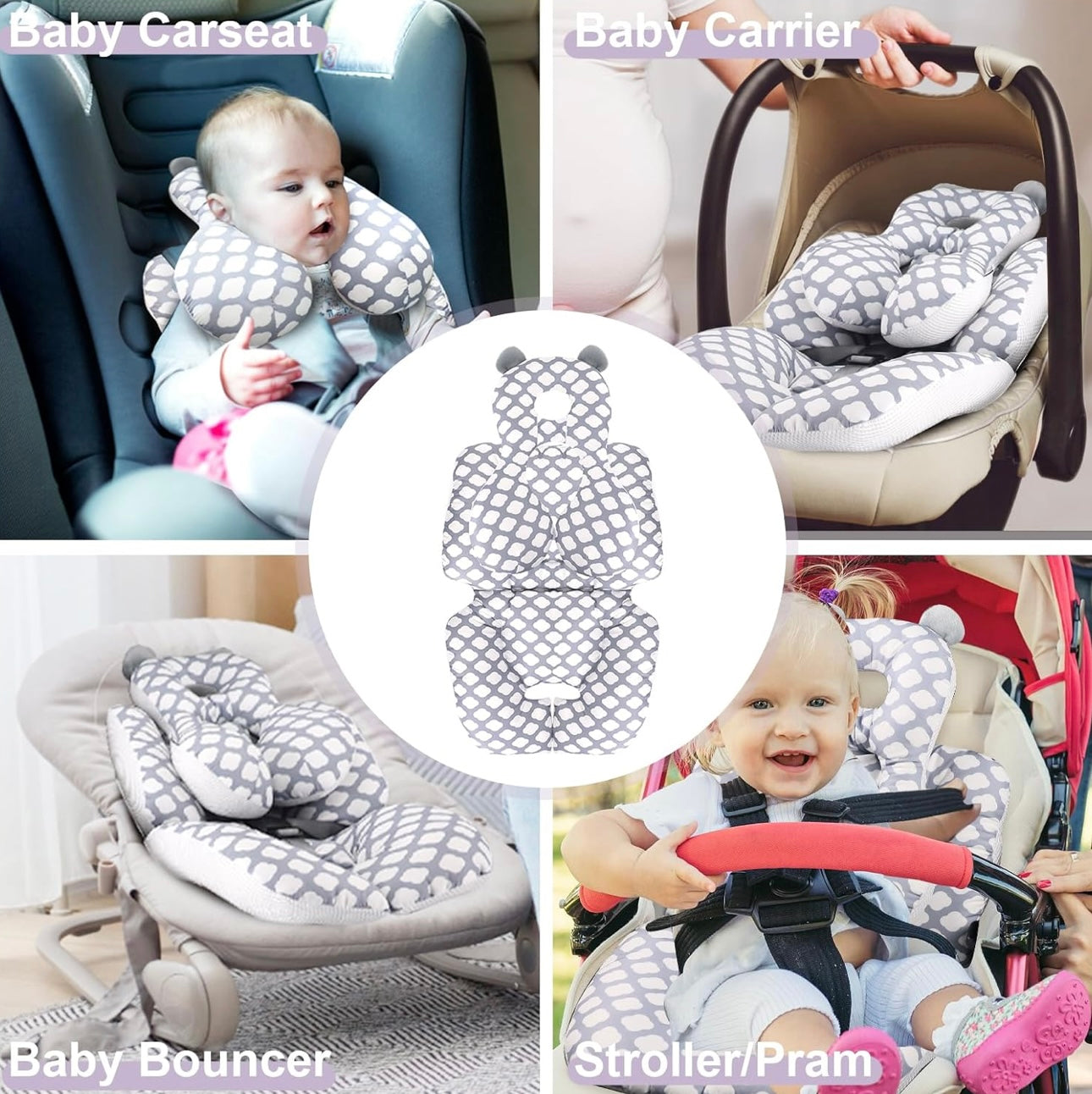 YippeeTots™ All-Season Baby Stroller Cushion with Neck and Body Support – Soft & Breathable Infant Sleeping Pad