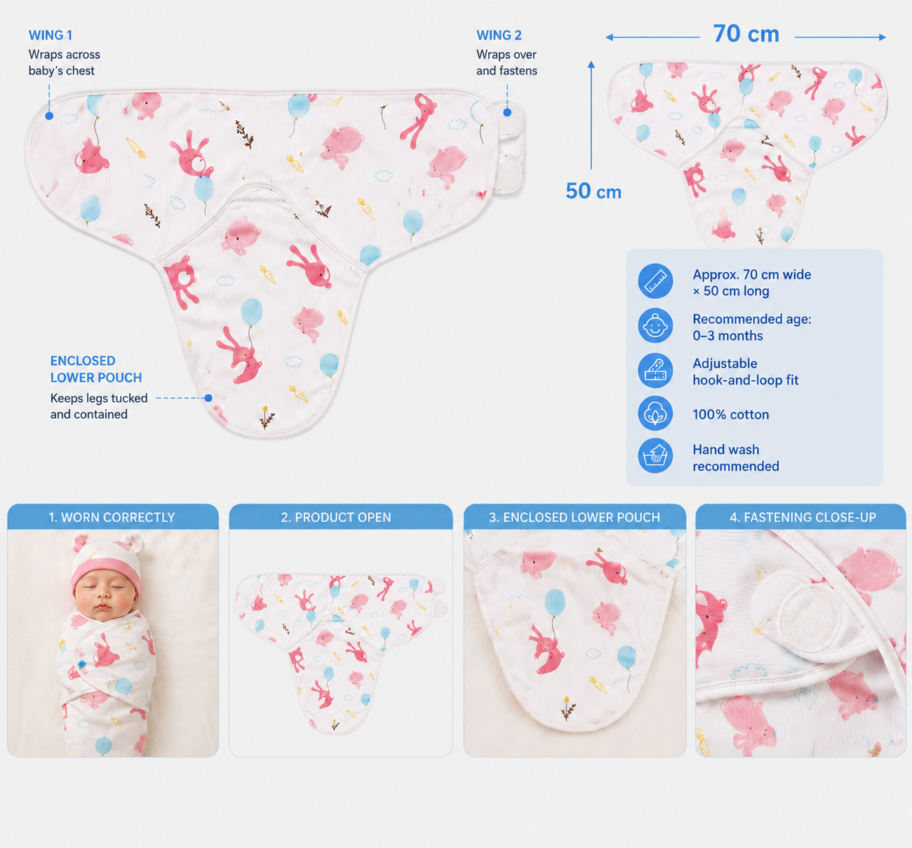 YippeeTots SecureWing™ Adjustable Baby Swaddle